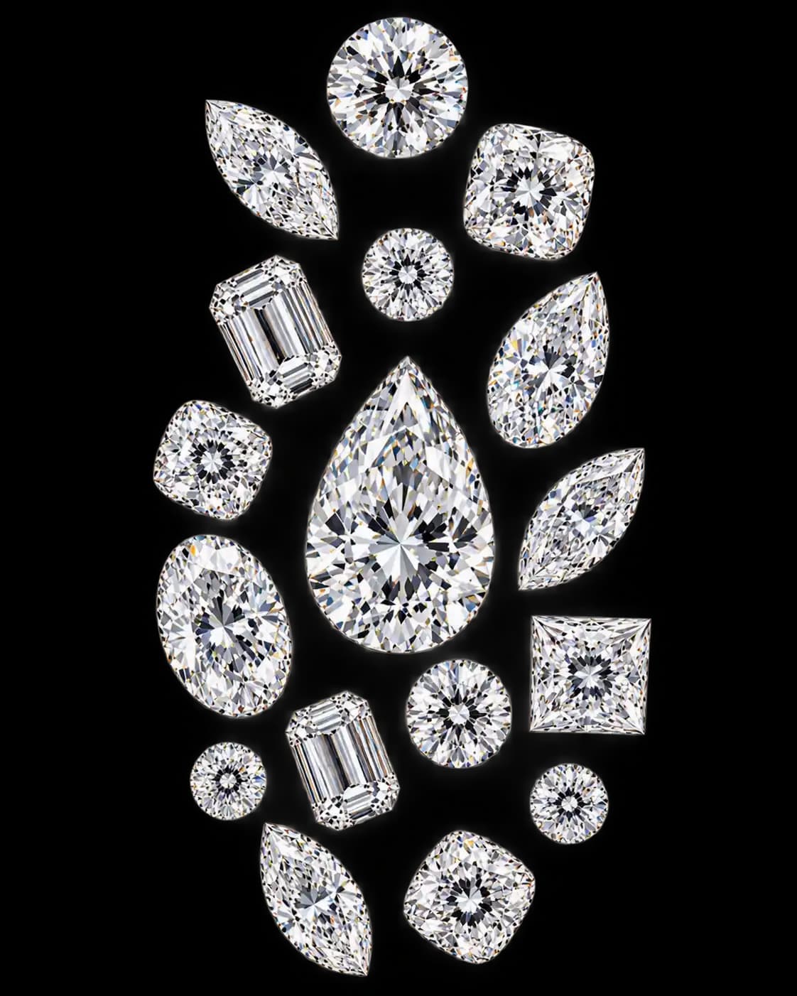 A curated arrangement of certified diamonds