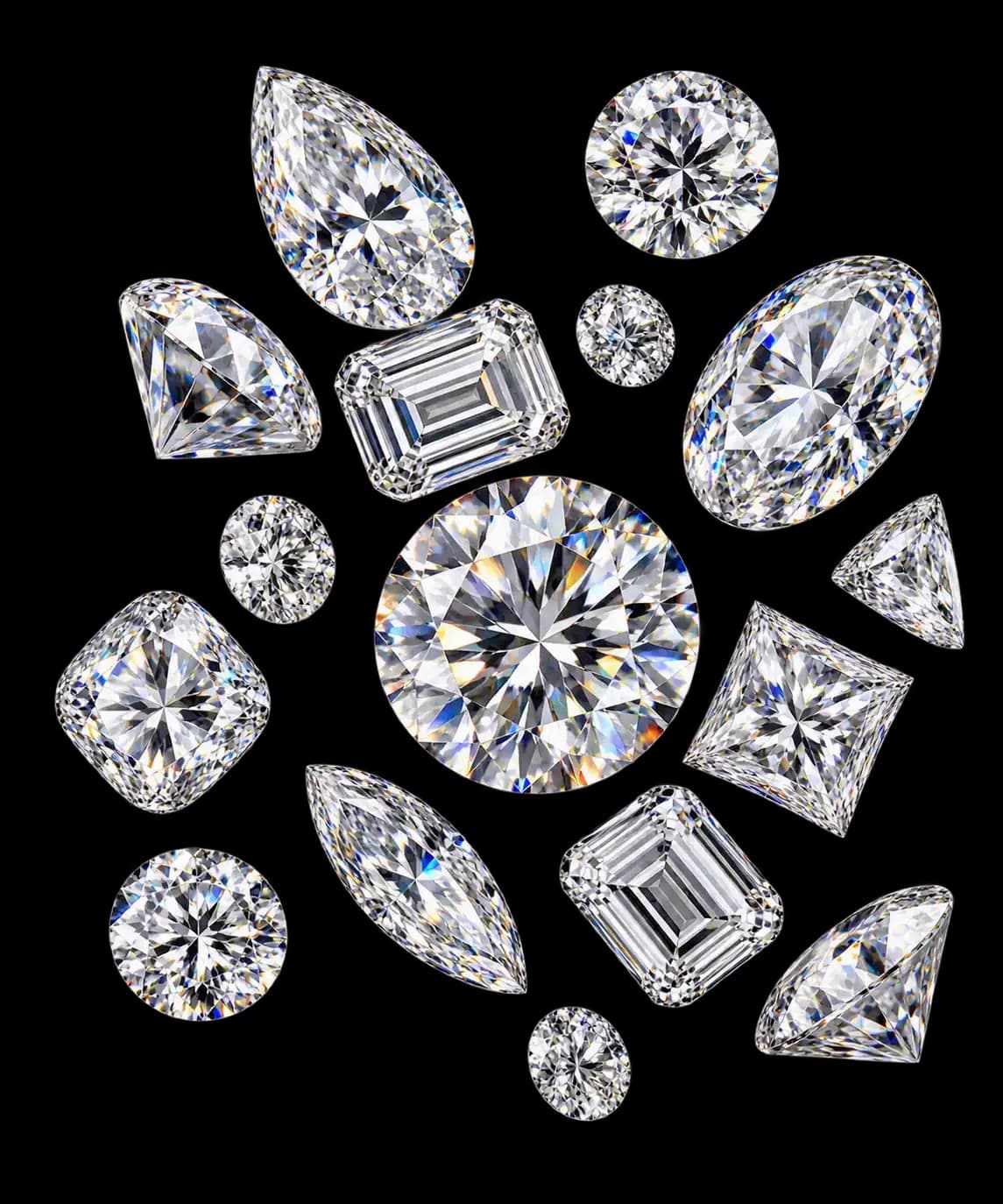 A curated arrangement of cut diamonds